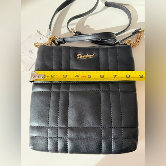 David Jones Black Quilted Leather Crossbody Bag Gold Chain Strap NEW - Picture 5 of 8